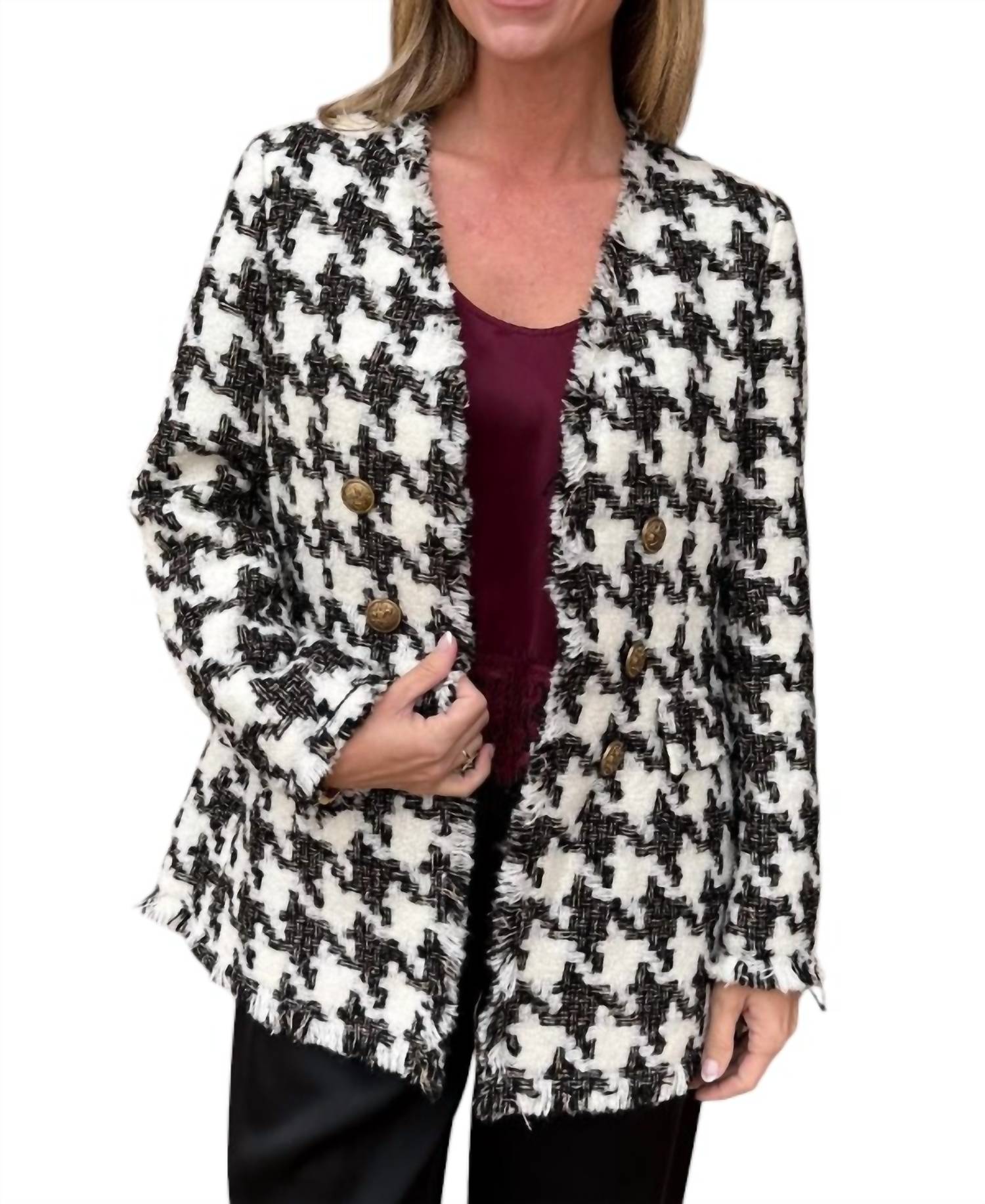 Boho Chic Tweed Blazer in black - women's jacket