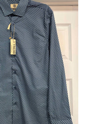 F/X Fusion Men's Long Sleeve Print Shirt in green navy - men's long sleeve top - detail view