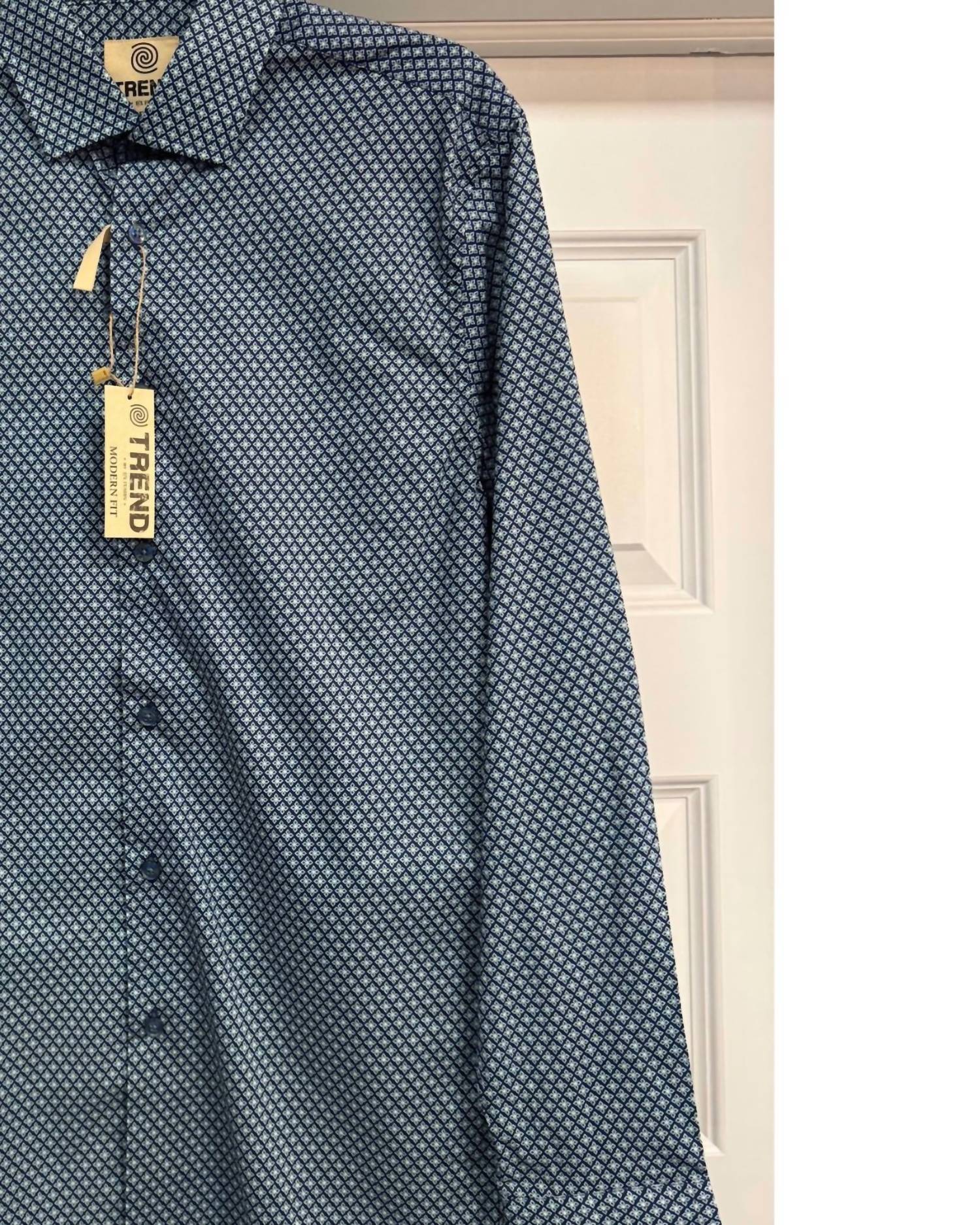 F/X Fusion Men's Long Sleeve Print Shirt in green navy - men's long sleeve top - detail view
