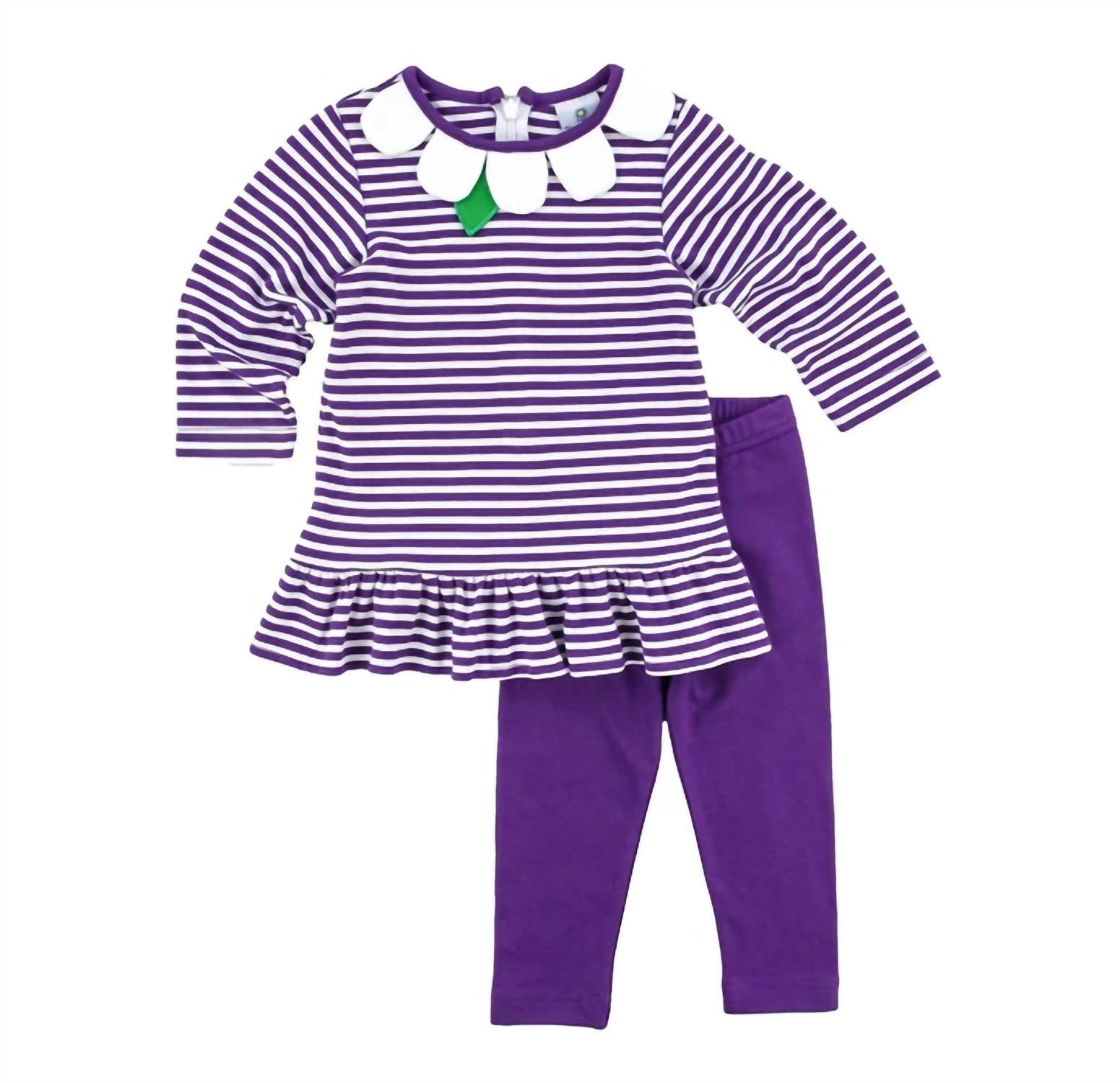 Florence Eiseman - Kid's Knit Stripe Petal Neck Tunic And Legging Set