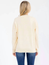 Little Secret Of Mine - Long Sleeve Elegant V-neck Floral Sweater