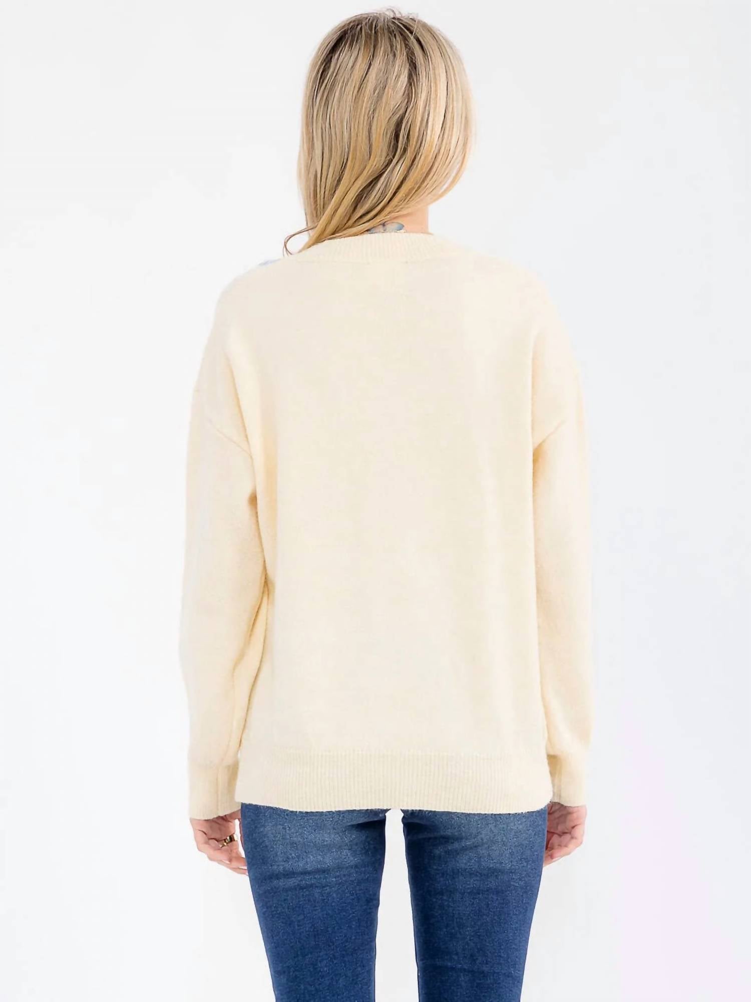 Little Secret Of Mine - Long Sleeve Elegant V-neck Floral Sweater