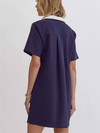 entro Modern Flair Collar Dress in navy and white - women's dress - alternate view