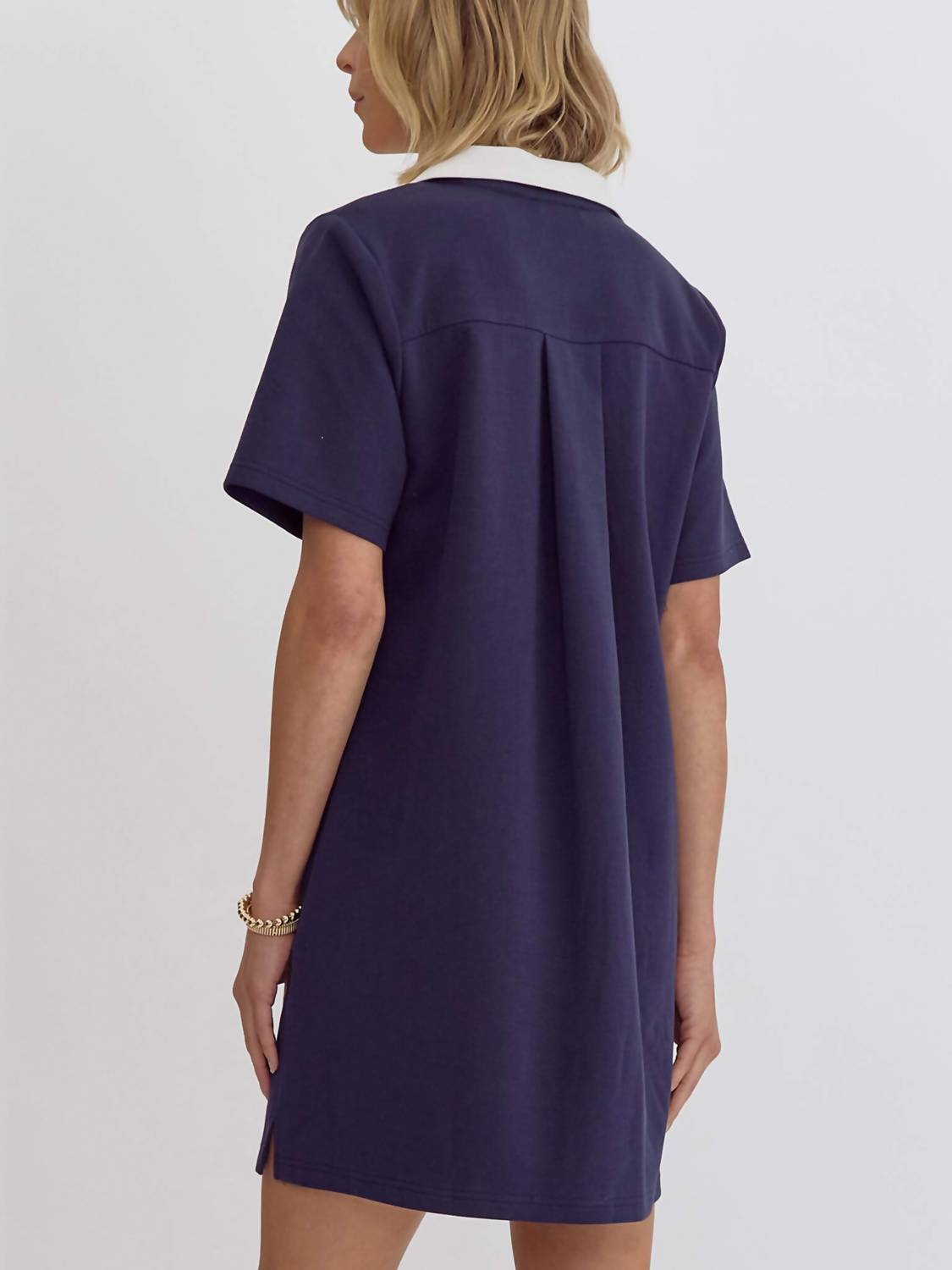 entro Modern Flair Collar Dress in navy and white - women's dress - alternate view