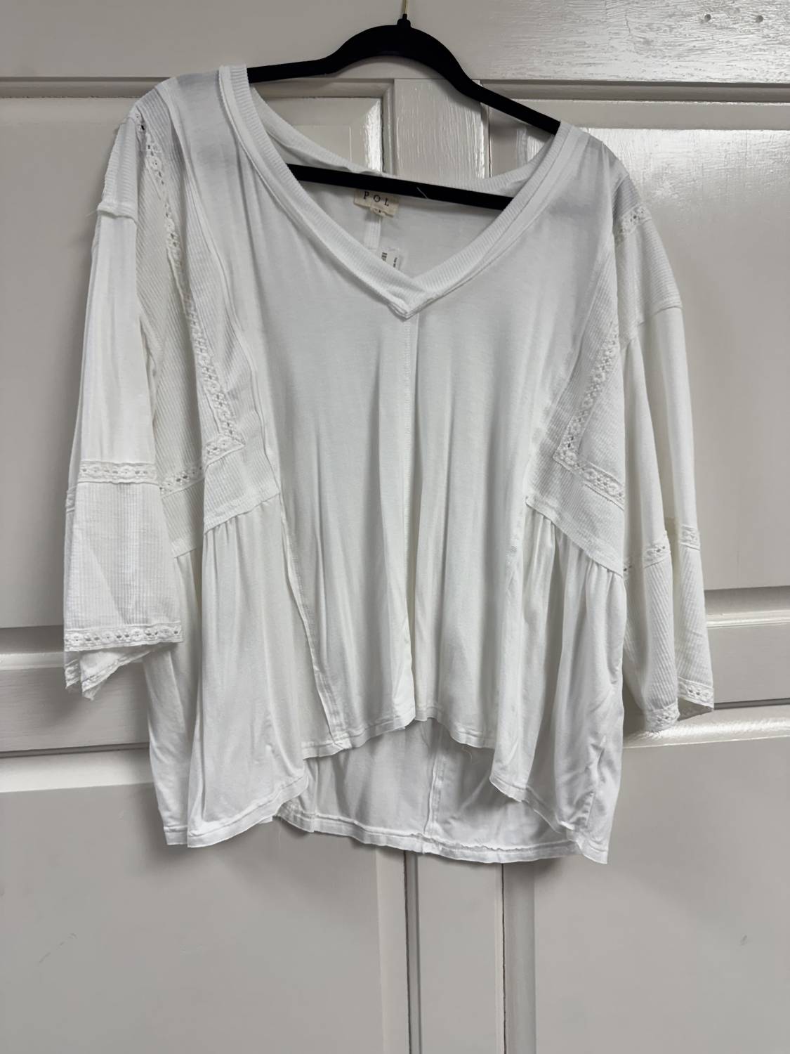 Pol - Women's Lace Trim Solid Knit Top