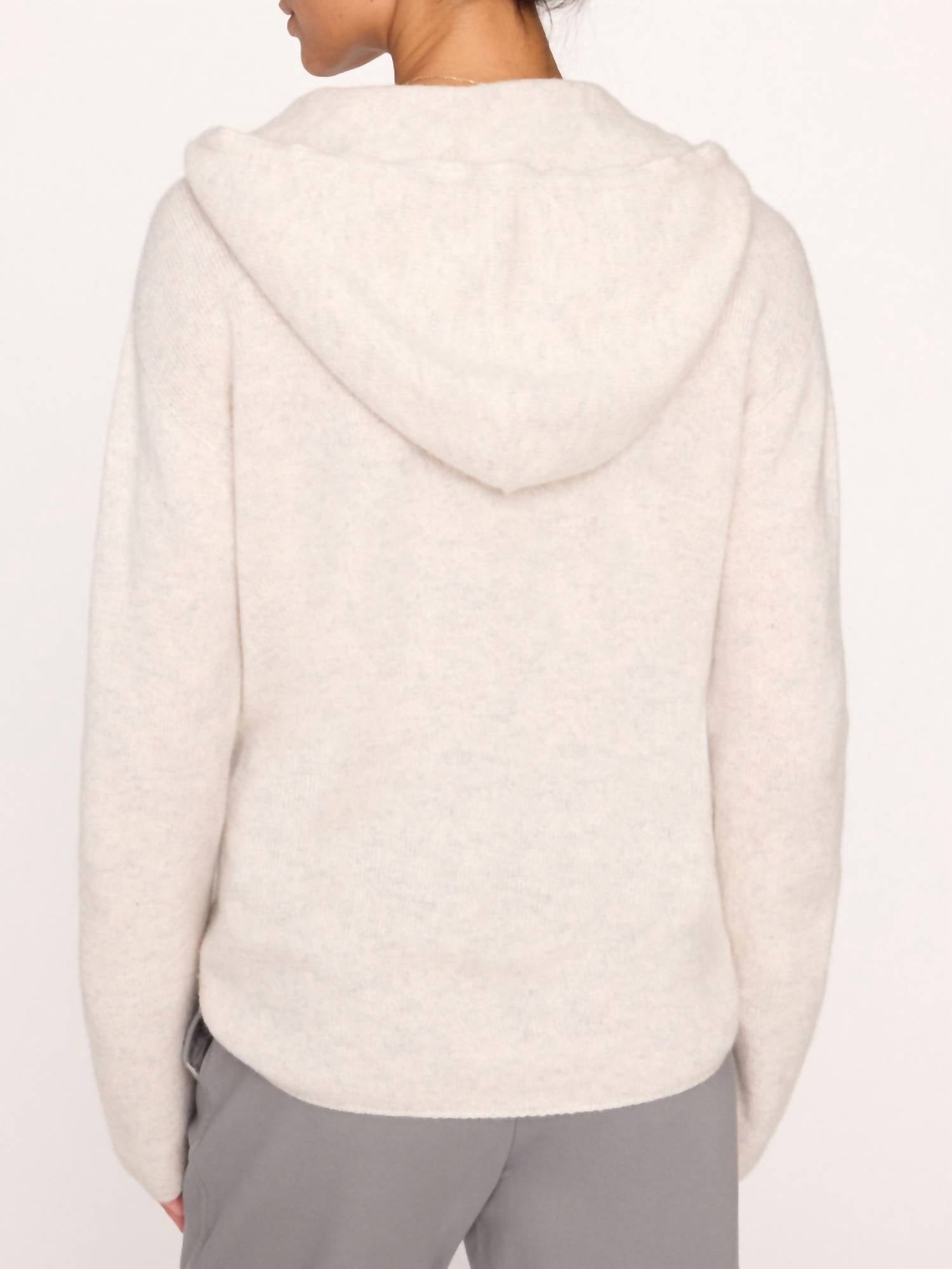 Brochu Walker Cashmere Seamless Hoodie in mist melange - women's top - alternate view