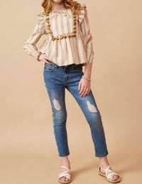 Hayden Girls - Stripe Tasseled Bodice Top