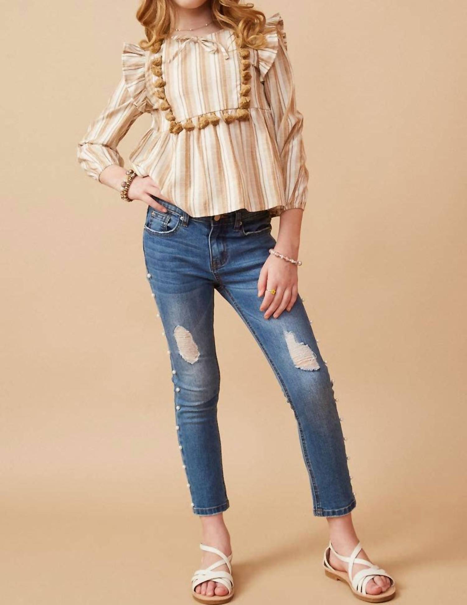 Hayden Girls - Stripe Tasseled Bodice Top