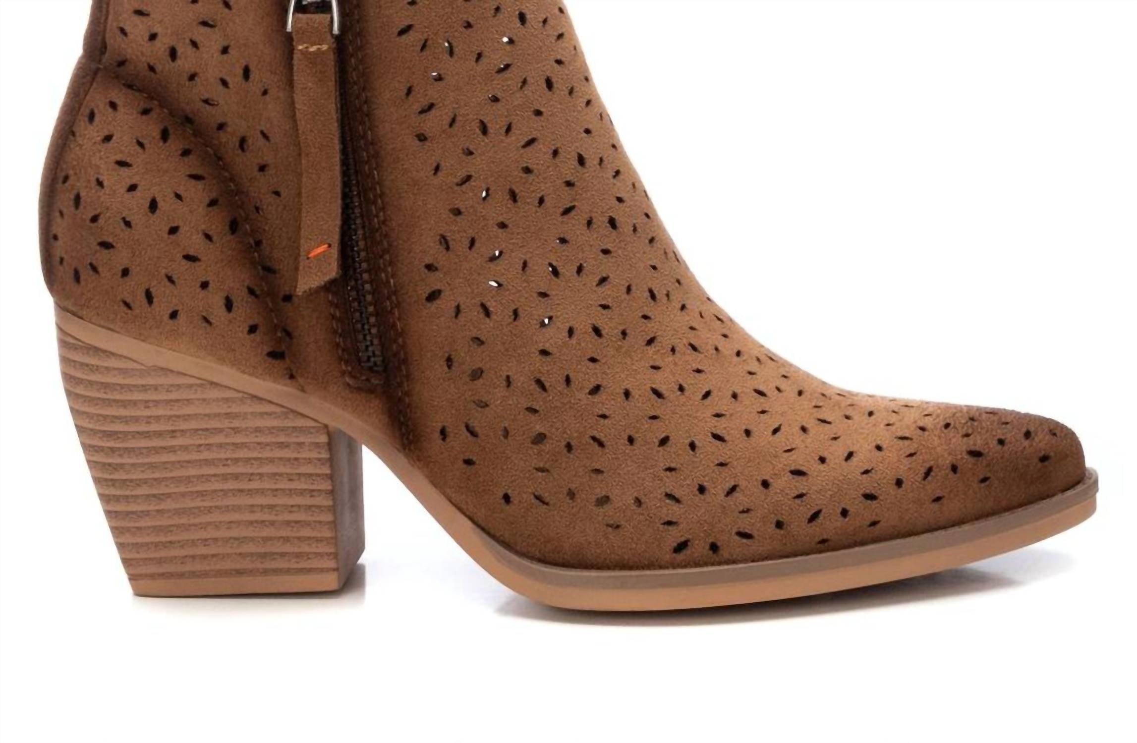 Xti Women's Leather Ankle Booties in taupe - women's shoe - detail view