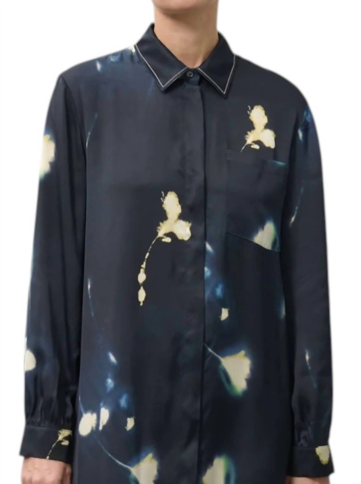 Beatrice .b Long Sleeve Collared Dress in dark sapphire - women's dress - detail view
