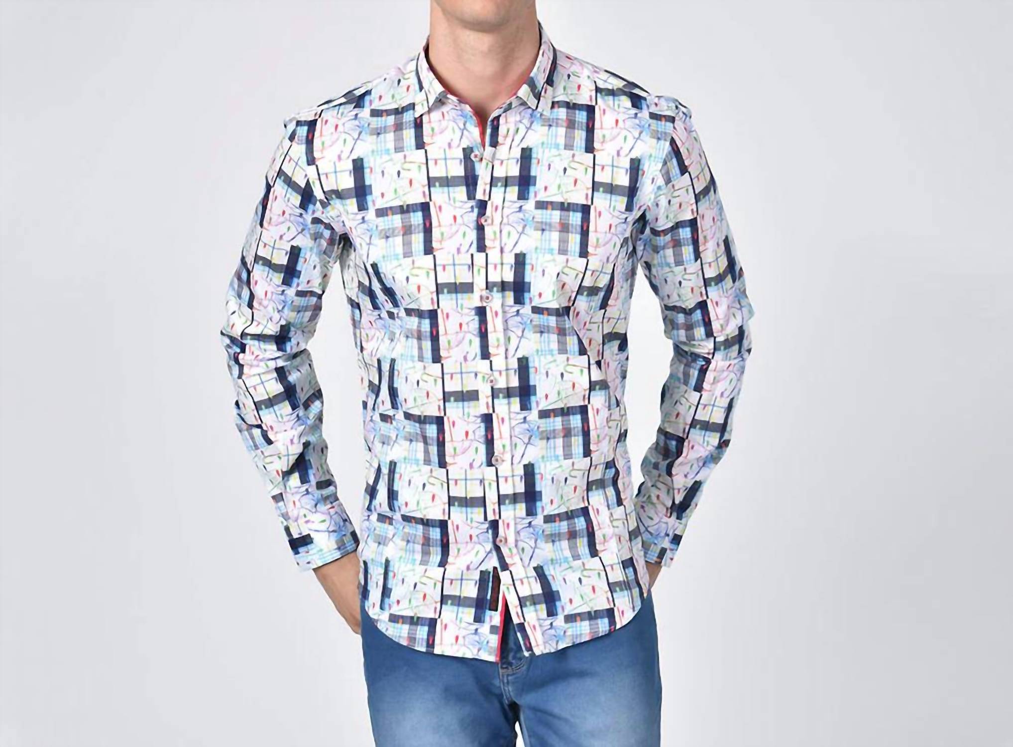Eight X - Umbrellas And Plaid In Colorful Rain Drops Button Down Shirt