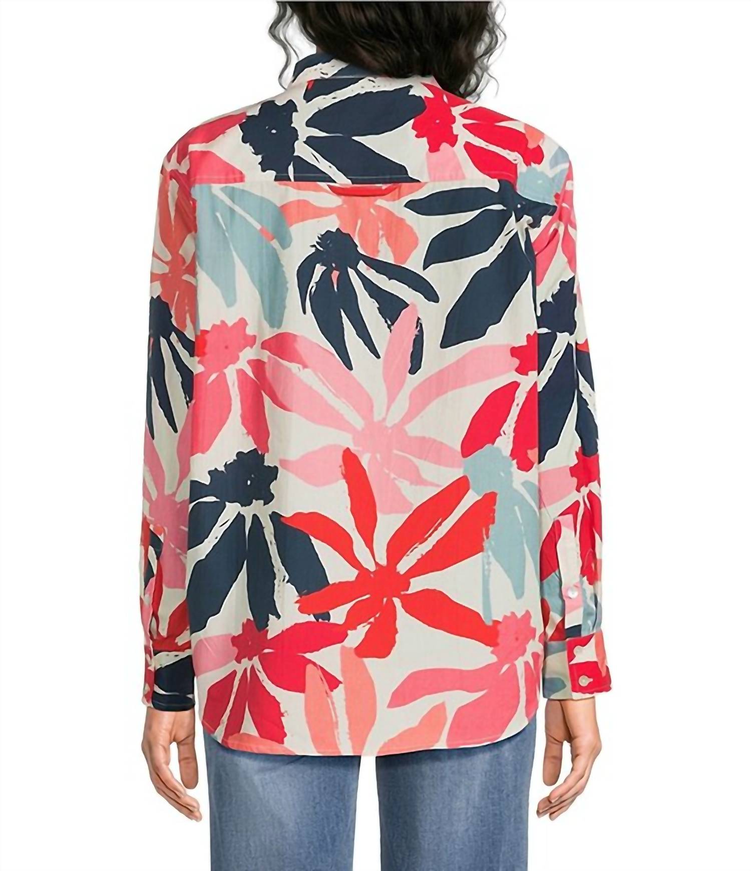 APNY Boyfriend Button Up Shirt in hot coral - women's blouse - detail view