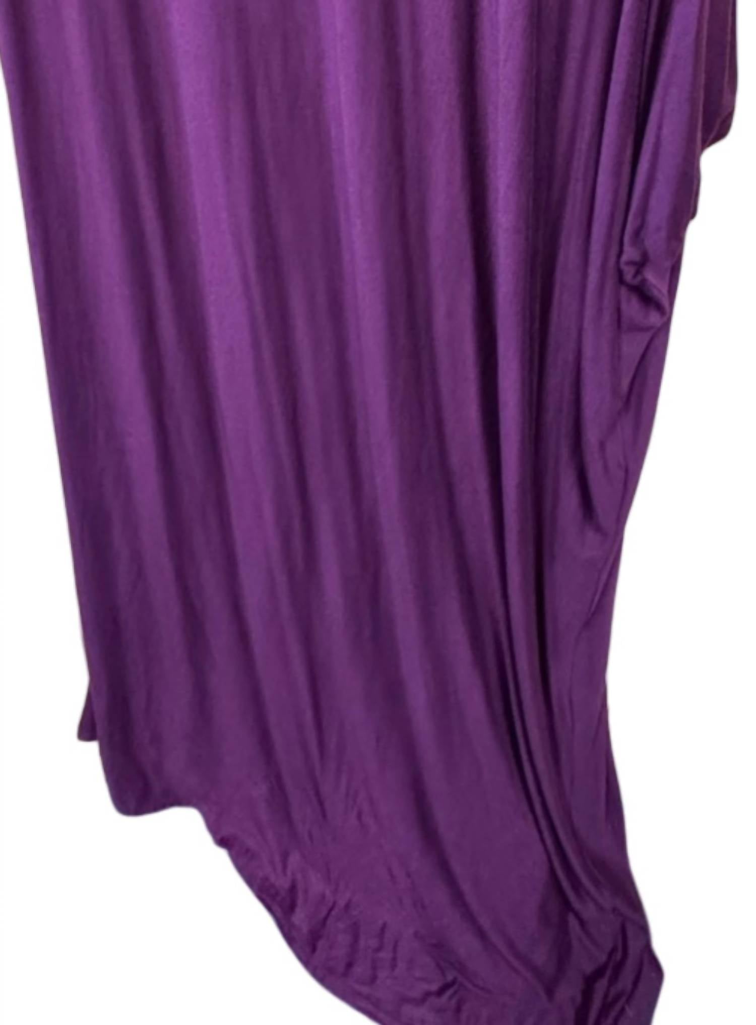 Carole Christian Women's One Shoulder Long Tee Dress in burgundy - women's dress - detail view