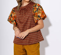 Ivy Jane Floral Flair Puff Sleeve Top in brown - women's blouse - view 7