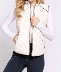 Active Basic - Suede Piping Detail Rib Quilted Vest