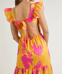 J.Nna - Floral Print Ruffle Short Sleeve Maxi Dress