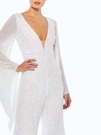 Ieena For Mac Duggal - Formal Bell Sleeve Sequins Jumpsuit
