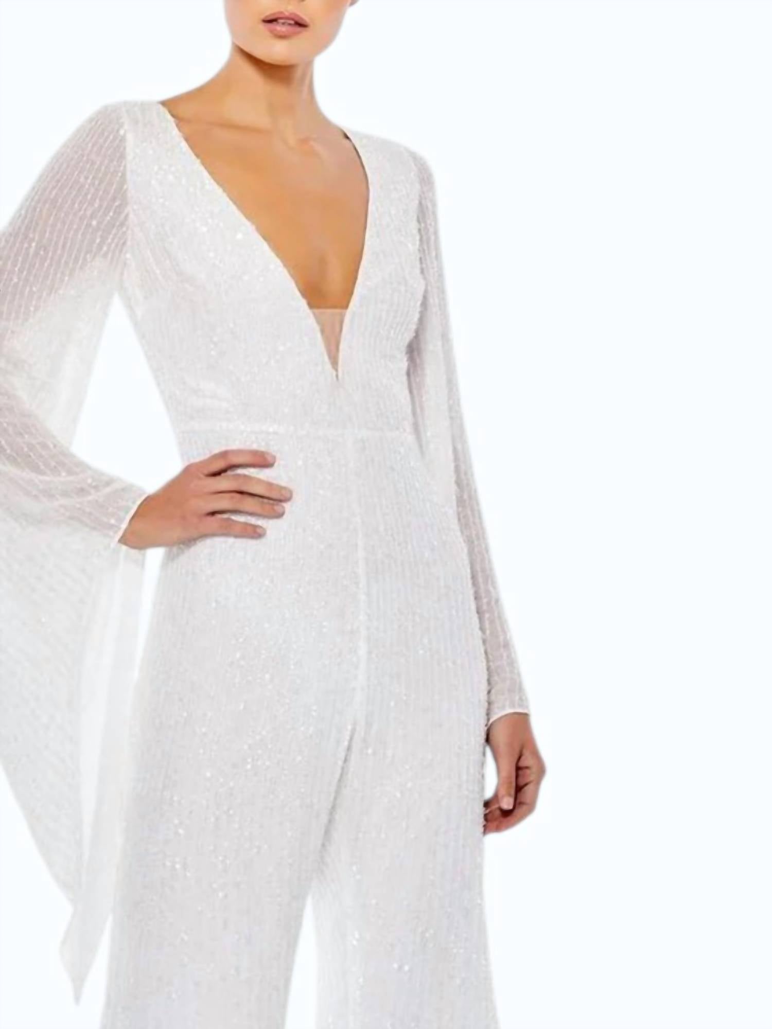 Ieena For Mac Duggal - Formal Bell Sleeve Sequins Jumpsuit