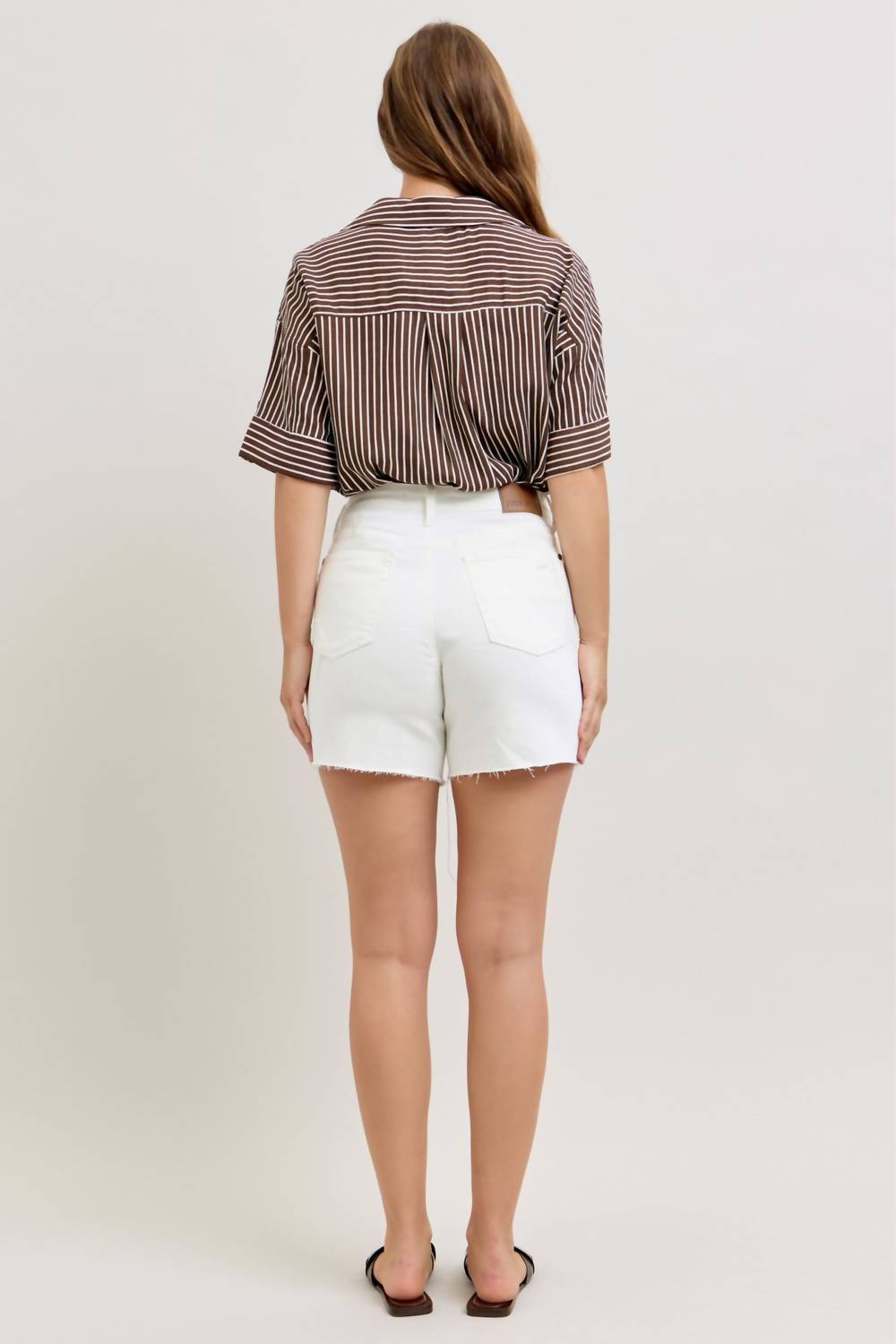 Judy Blue High Waist Rigid Magic Cell Phone Pocket Dad Denim Short in white - women's shorts - detail view