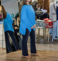 Easel Makenzie Knitted Destructive Sweater in denim blue - women's sweater - alternate view