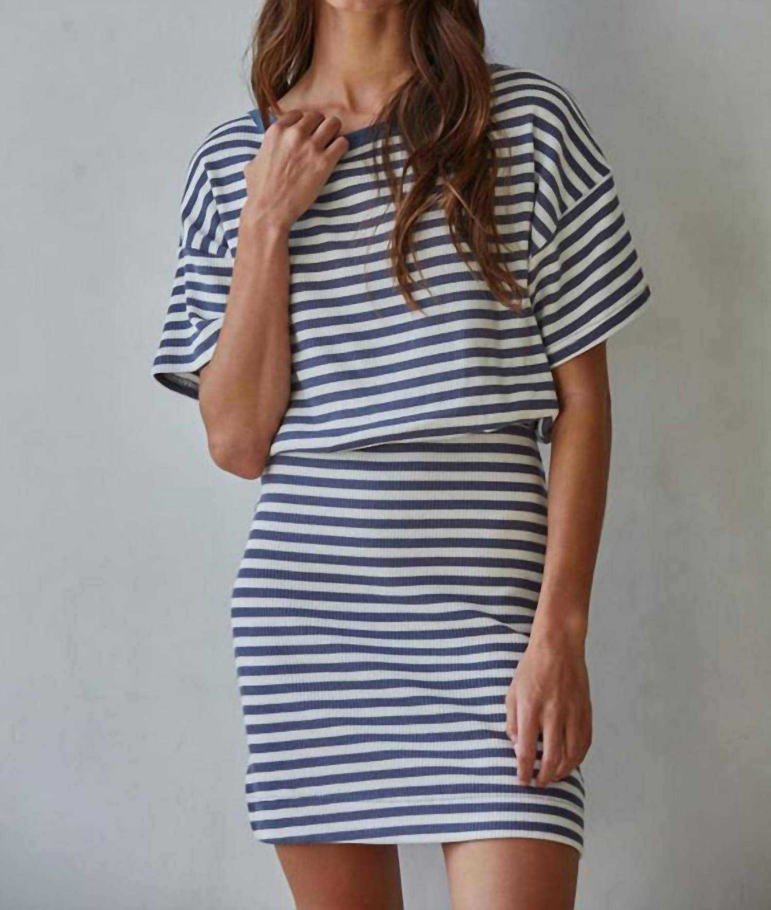 By Together Marley Striped Mini Dress in blue - women's dress - detail view
