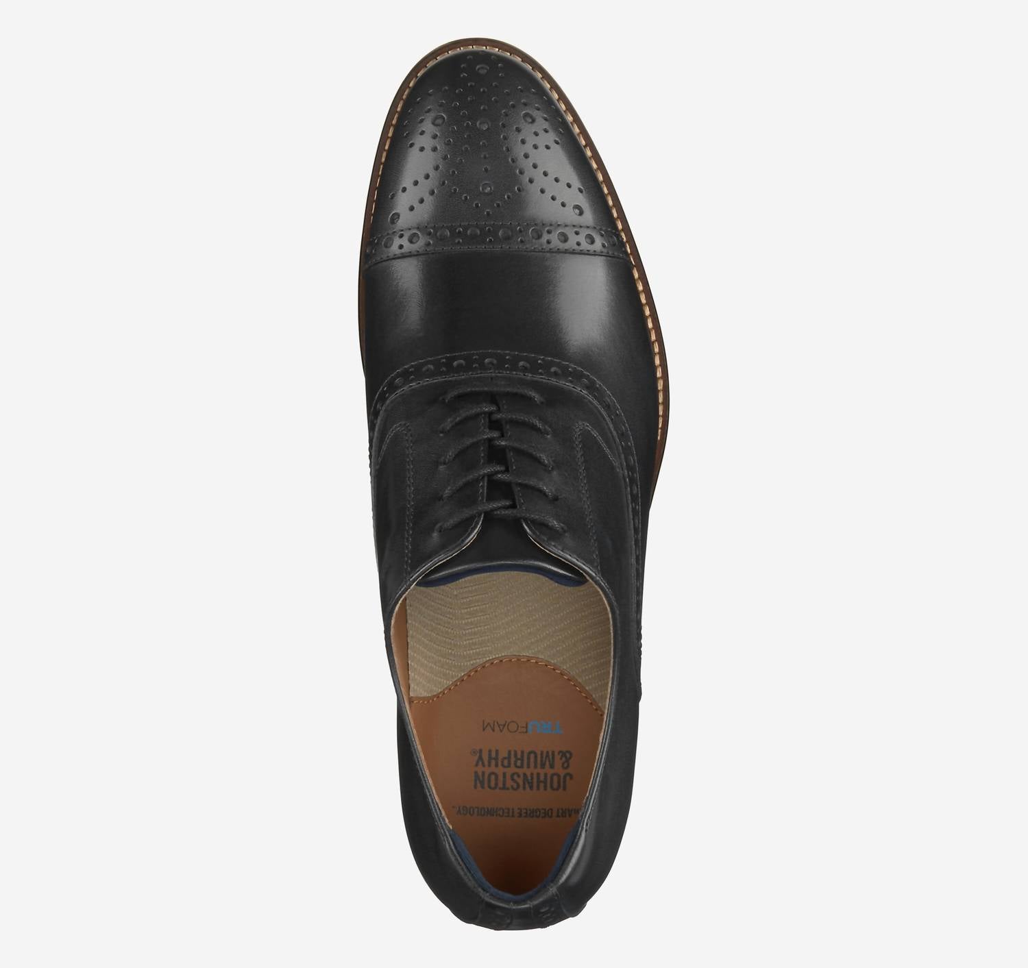 JOHNSTON & MURPHY Men's Conard 2.0 Cap Toe Oxfords in black full grain - men's shoe - detail view