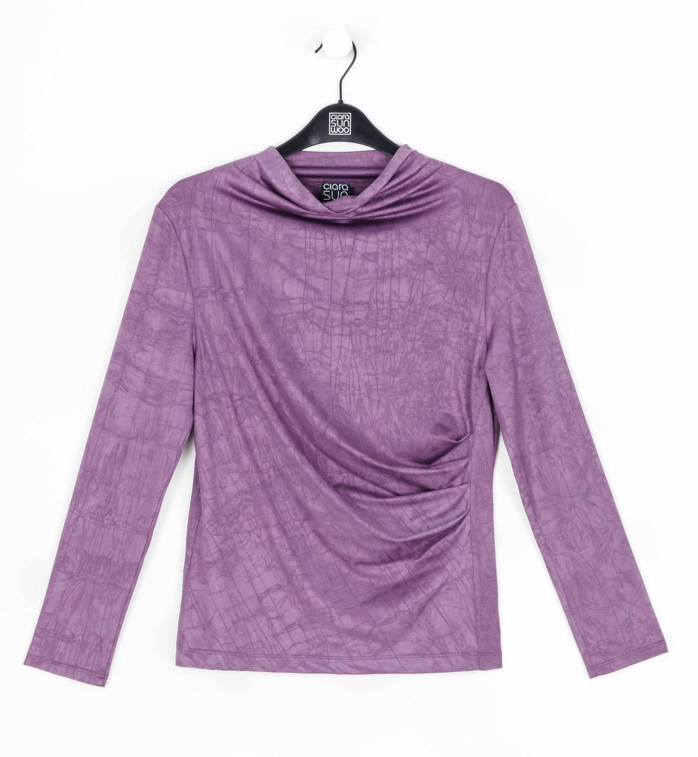 Clara Sun Woo - DRAPE NECK CRUSHED SILKY KNIT TOP WITH SIDE RUCHING