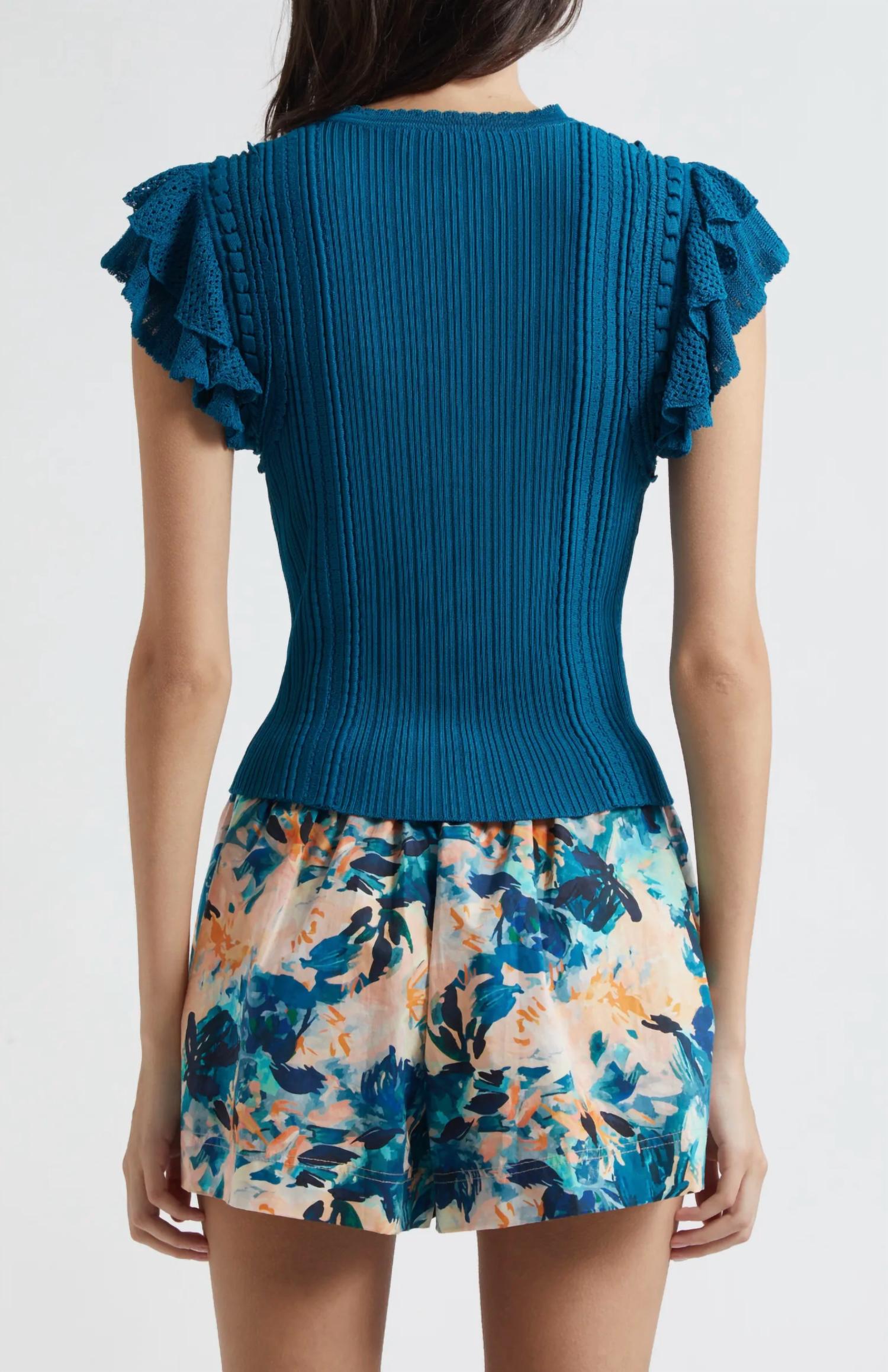Ulla Johnson Giulia Top in lapiz - women's blouse - detail view