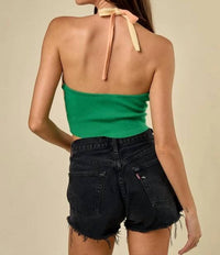 Blue Blush - Color Block Halter Sweater Top