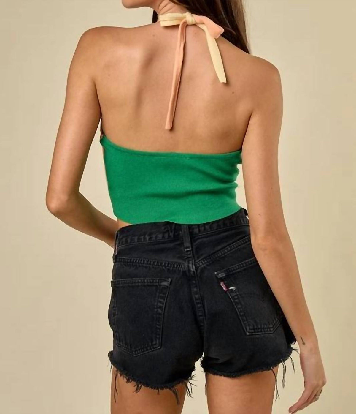 Blue Blush - Color Block Halter Sweater Top