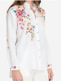 Johnny Was - Amara Floral Embroidered Mandarin Collar Long Sleeve Shirt