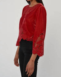 LOVE THE LABEL Alina Velvet Top in american beauty - women's blouse - alternate view