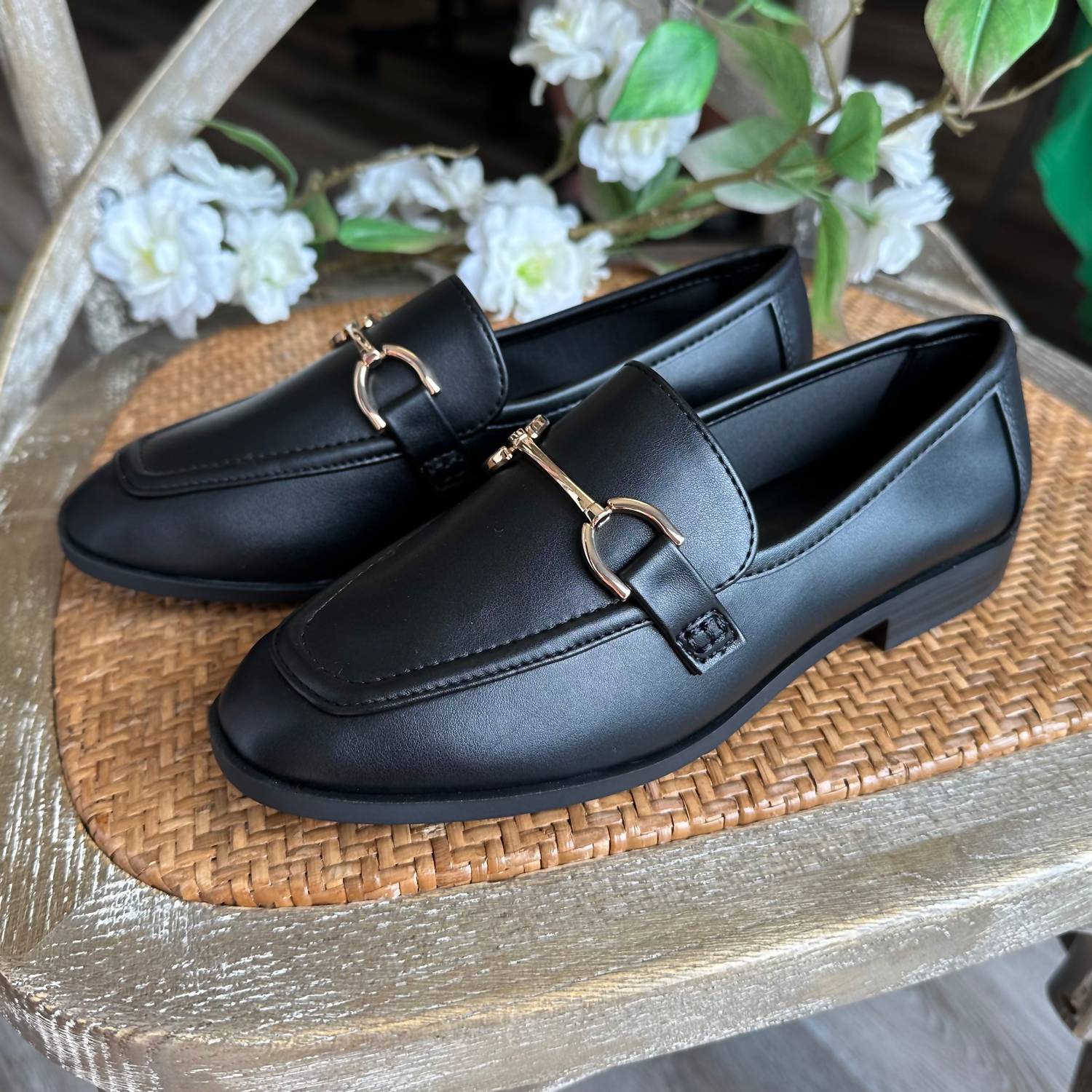 SODA Women's Guitar Buckle Loafer in black - women's flats
