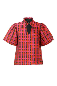 EMILY LOVELOCK Aida Plaid Blouse in crimson - women's blouse - view 4
