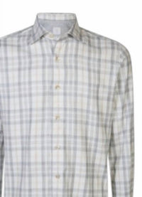 eleventy Men's Button Down Shirt in grey plaid - men's long sleeve top - detail view
