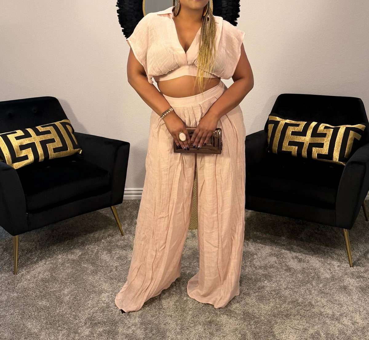 Hyfve - Effortless Wrap Top And Wide Leg Pants Set