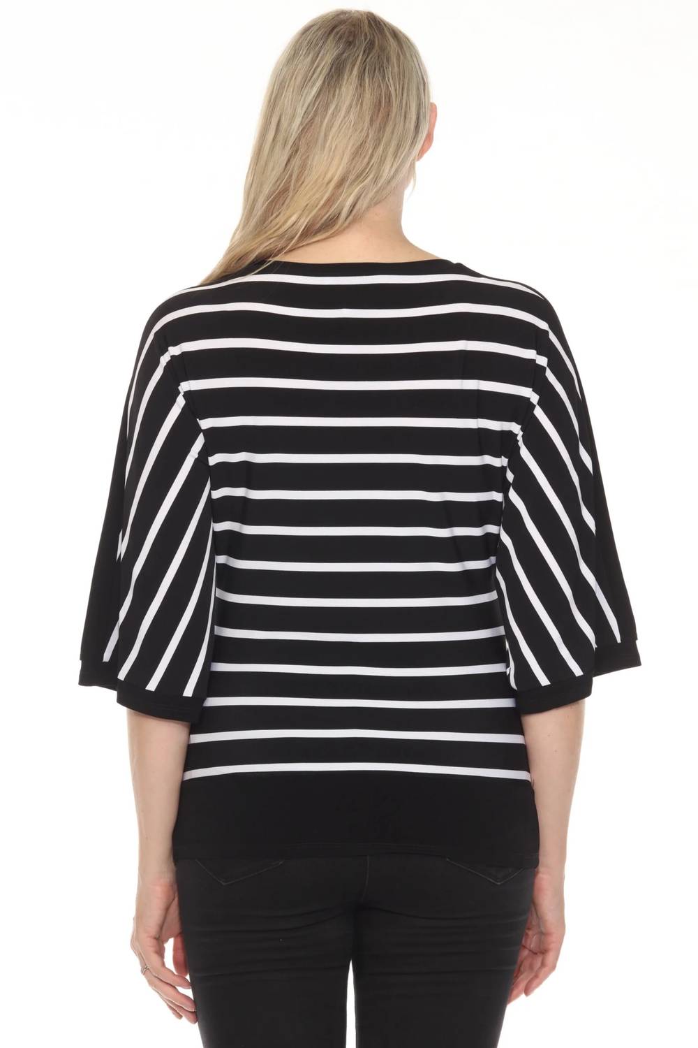 Joseph Ribkoff - Striped 3/4 Sleeve Boat Neck Top