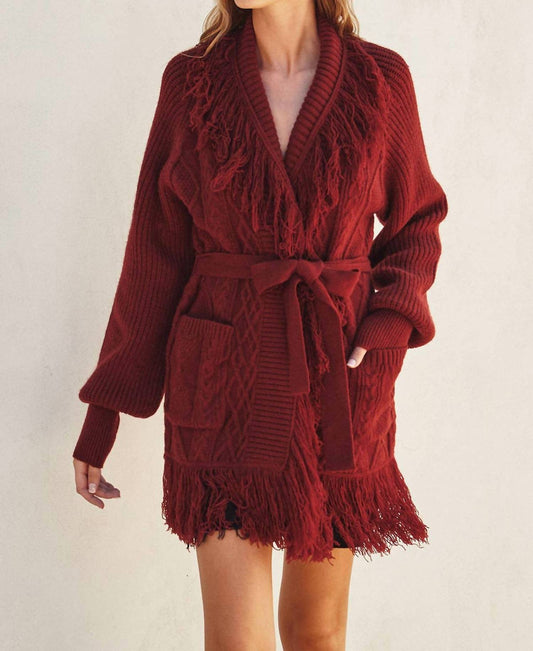Dress Forum - Cable Detail Fringe Long Cardigan