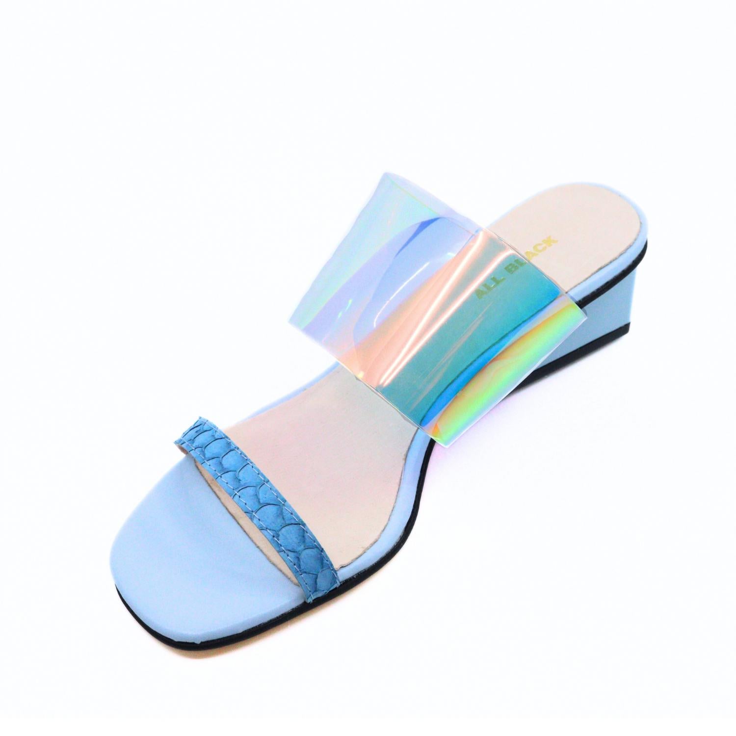 ALL BLACK Women's Clear Fish Wedge Sandals in blue - women's shoe
