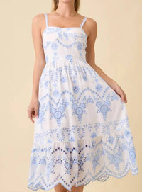 Main Strip Bluebell Eyelet Midi Dress in white blue - women's dress