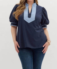 Entro - Short Bubble Sleeve Pullover - Plus