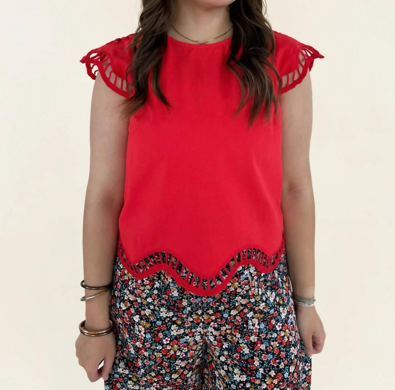 &Merci - Zuri Embroidered Cut-Out Sleeve Top
