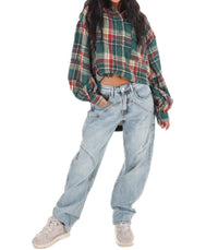 Easel - Washed Plaid Tunic Top