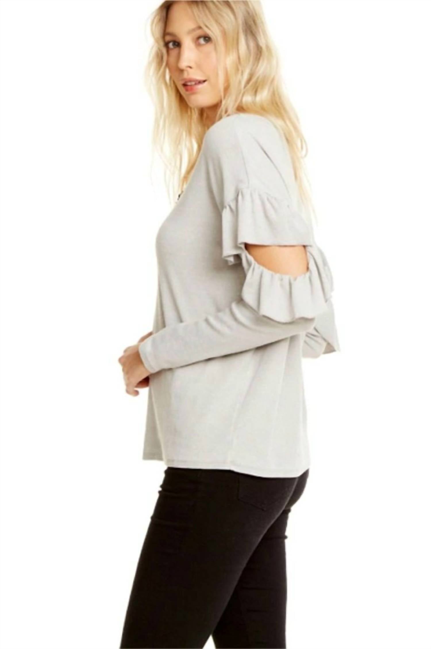 Chaser - Vintage Rib Long Sleeve Vented Ruffle Dolman Top