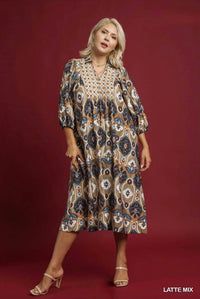 Umgee - 3/4 Sleeve Midi Fall Dress