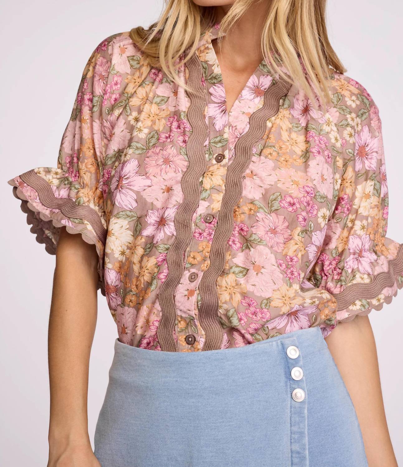Sundays - Aelin Floral V-neck Shirt Top