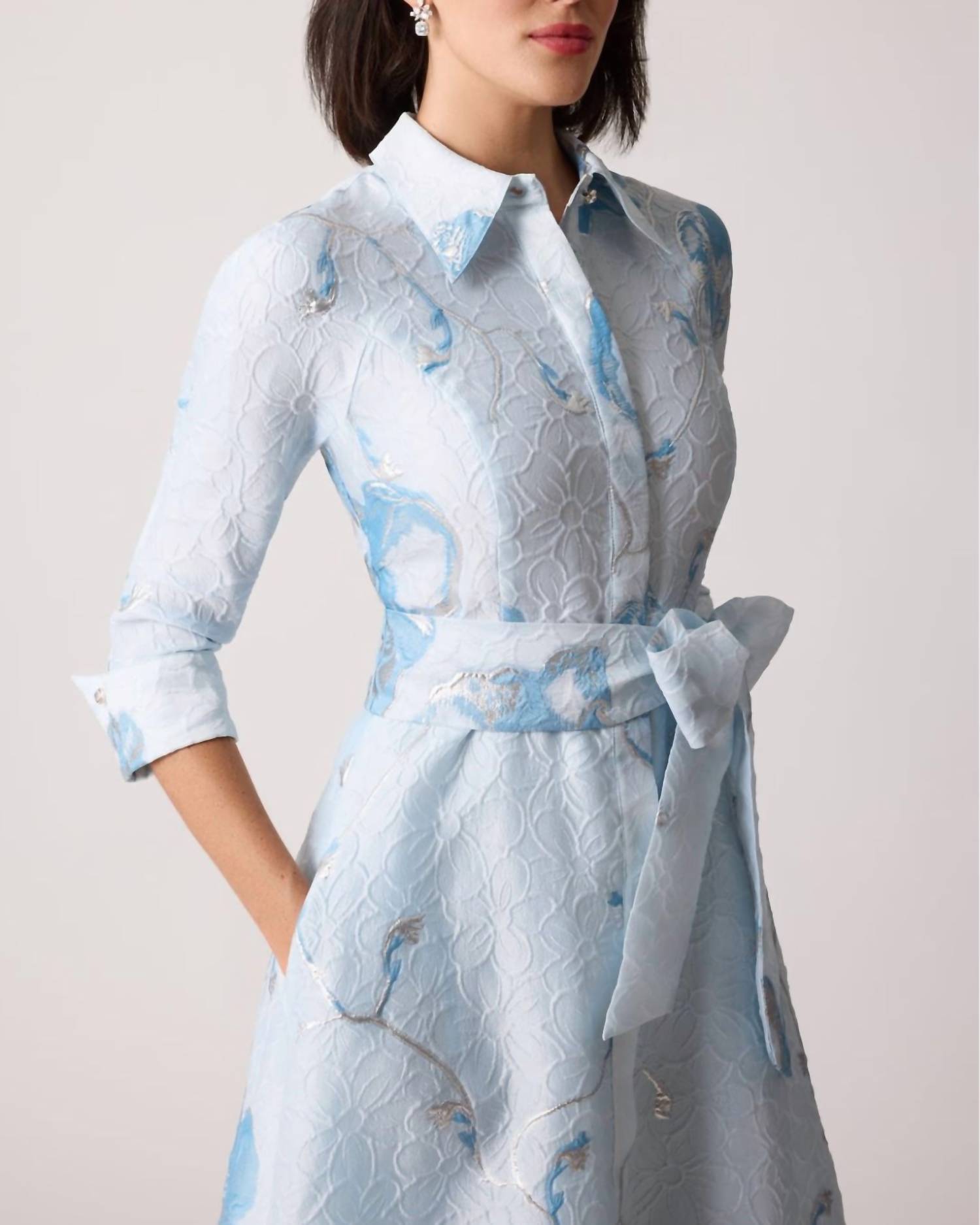 Teri Jon - Jacquard Border Pattern Shirt Gown