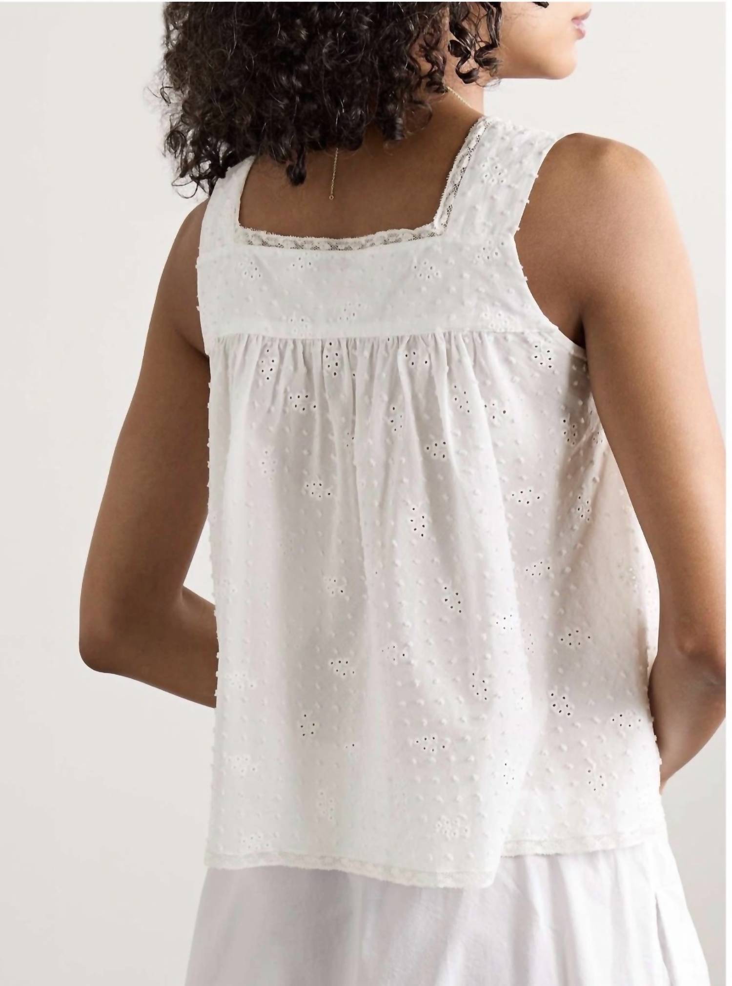 Loretta Caponi - Suvereto Lace Trimmed Swiss Dot Tank Top