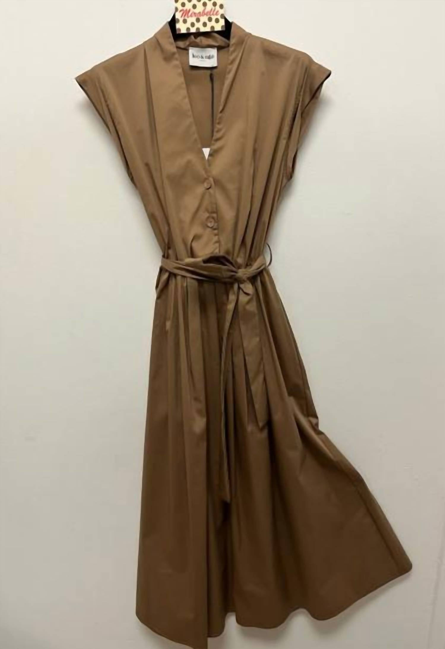Leo & Ugo - Women's Cotton Poplin Side Pocket Belted Dress