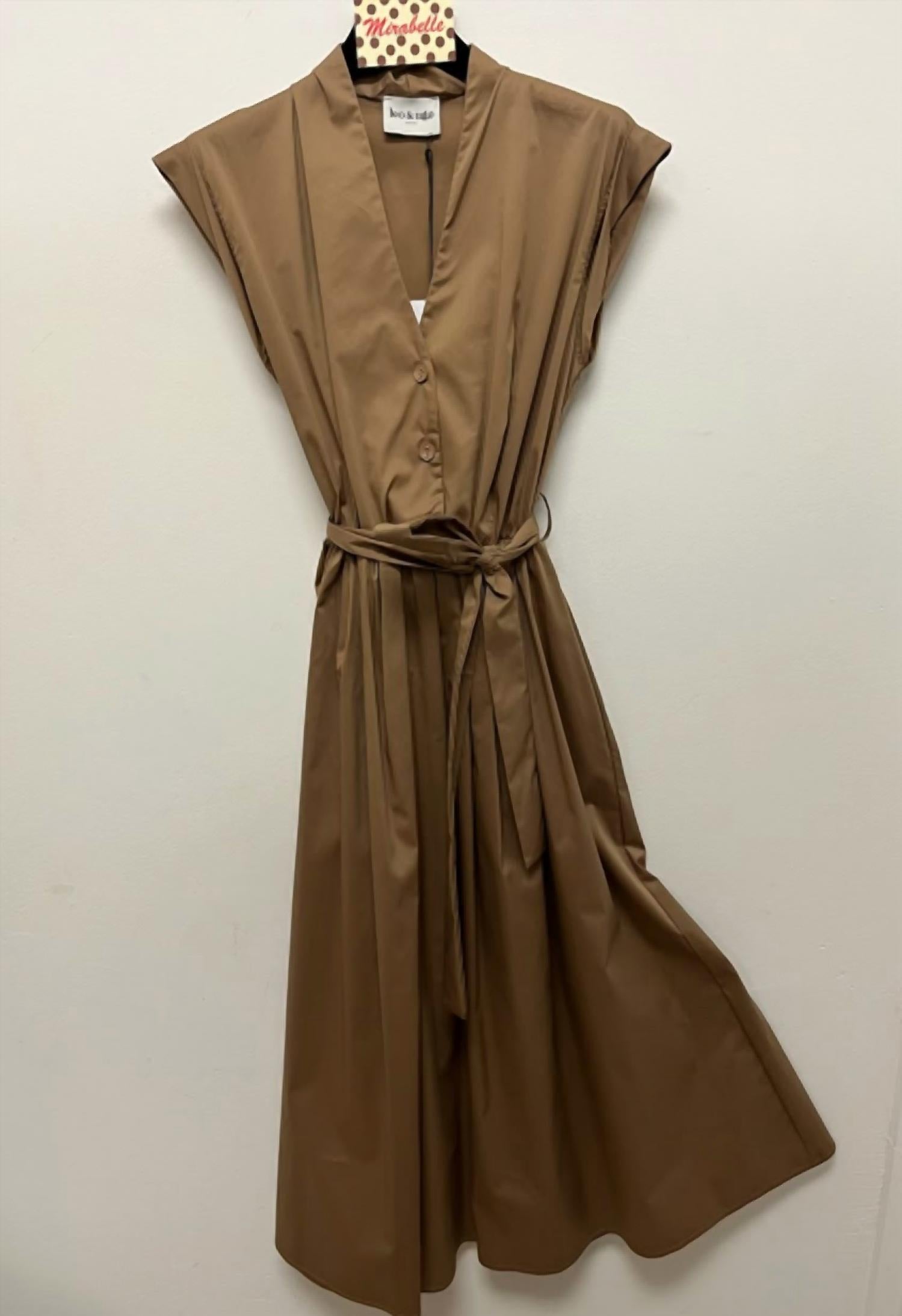 Leo Ugo Women's Cotton Poplin Side Pocket Belted Dress in chestnut - women's dress